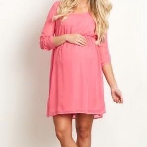 Pink Chiffon 3/4 Sleeve Maternity Dress
